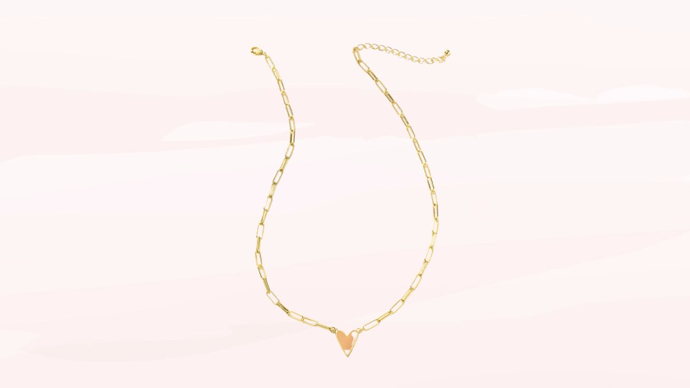 Gold necklace with enamel heart