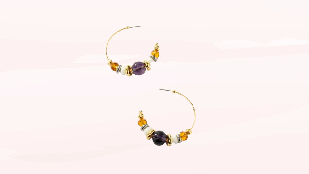 Colorful vintage bead hoop earrings