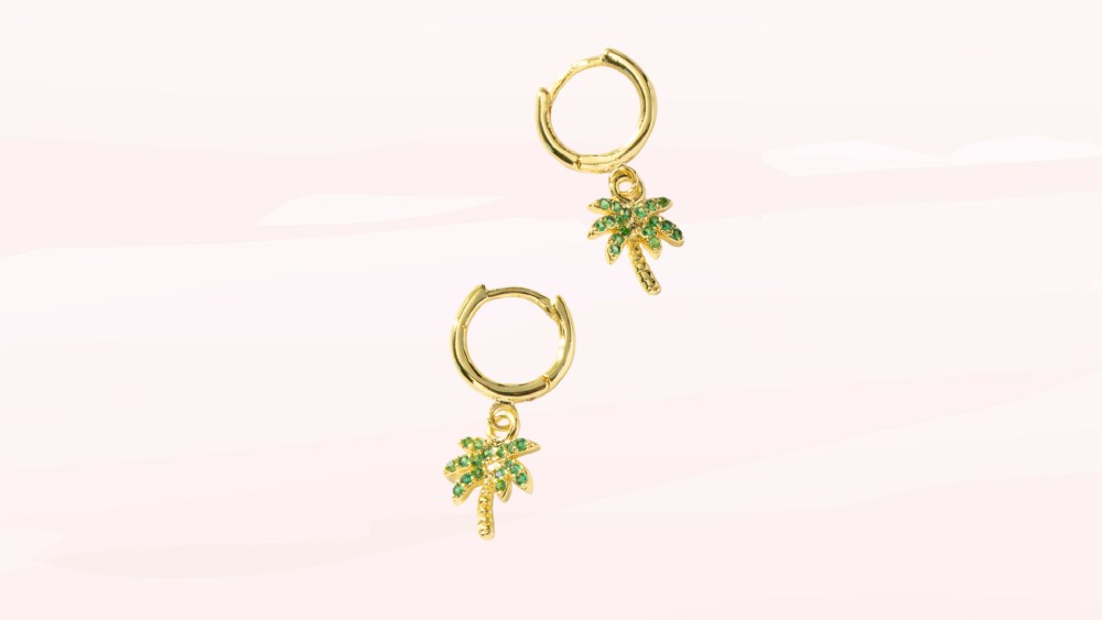 Palm tree gold huggie earrings
