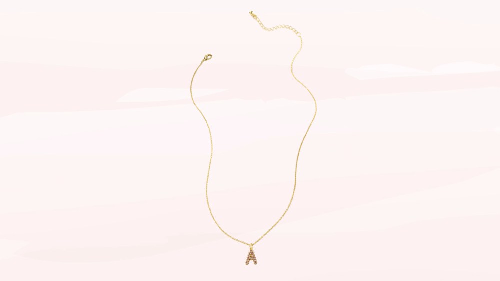 Pink initial pendant gold necklace