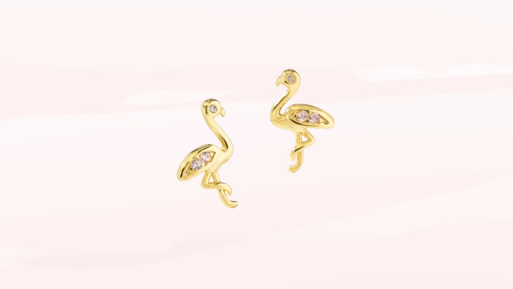 Pink flamingo stud earrings cute