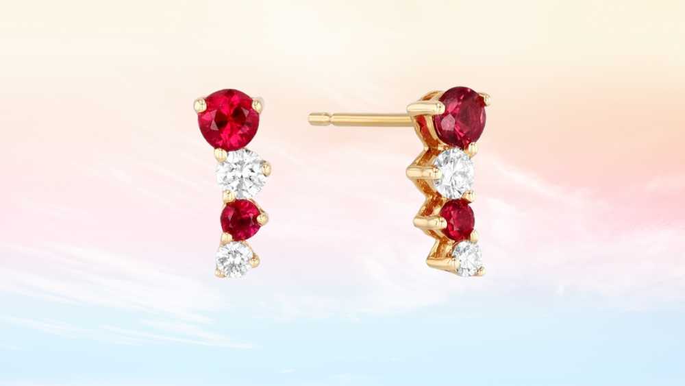Round ruby Diamond Climber Stud Earrings