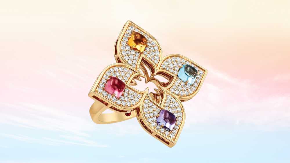 Multiple Gemstone & Diamond Pavé Flower Ring
