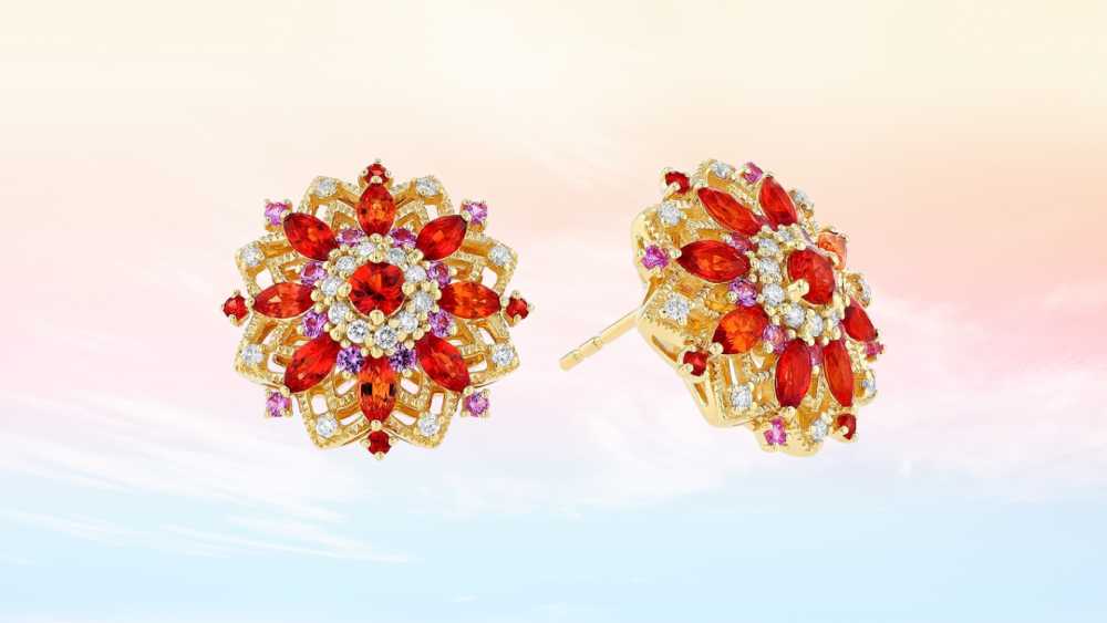 Orange & Pink Sapphire, Diamond Earrings