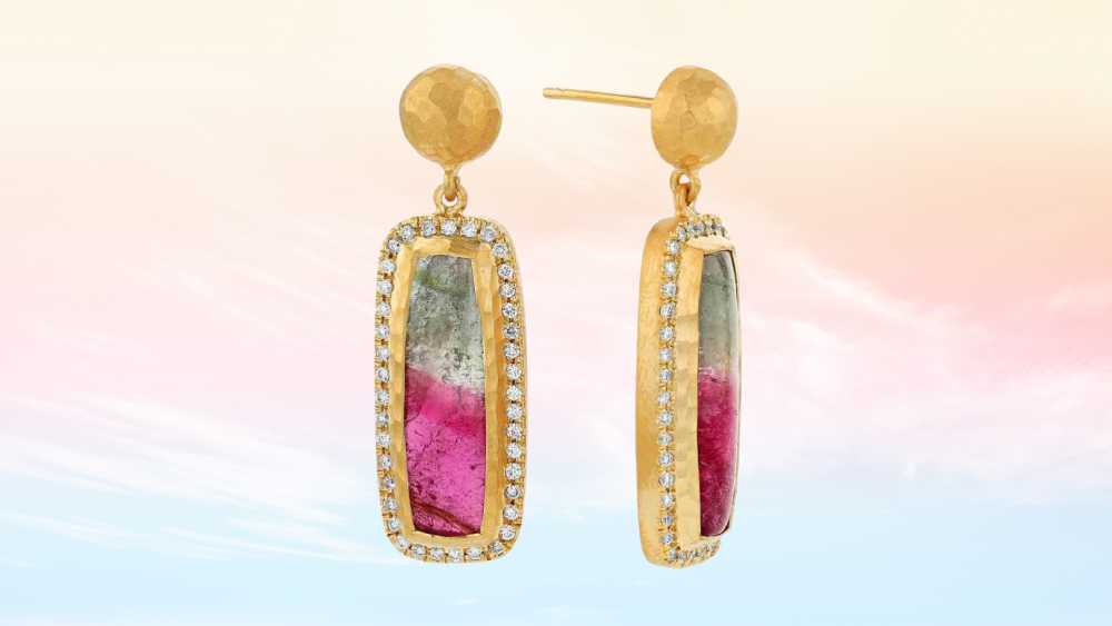 Tourmaline & Diamond Rectangle Dangle Earrings