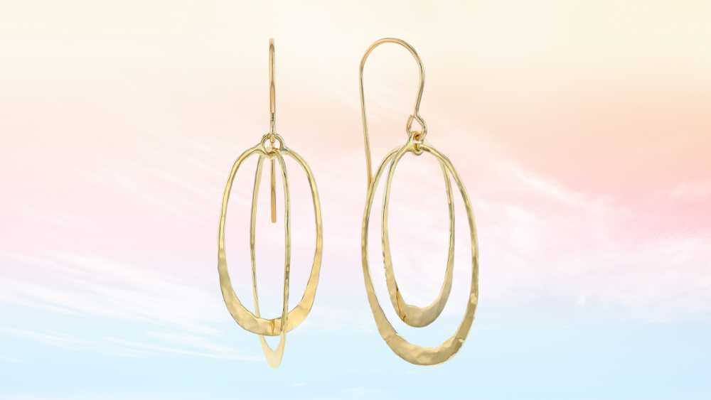 Yellow Gold Double Oval Dangle Earrings
