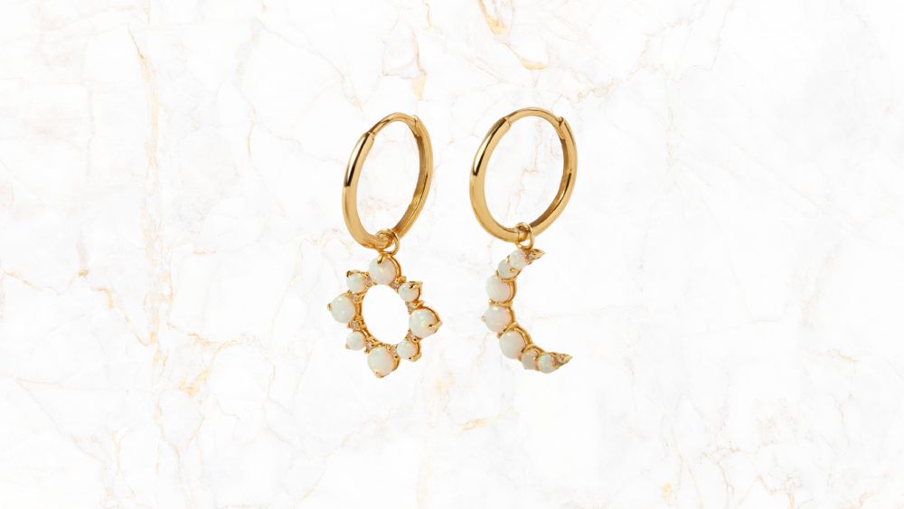 Solar crescent opal drop earrings shimmer